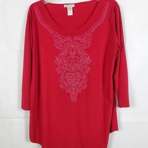 Ladies 3/4 Sleeve Red Shirt